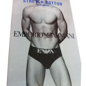 Emporio Armani Mens Stretch Cotton Hip Brief Underwear Black Size Medium